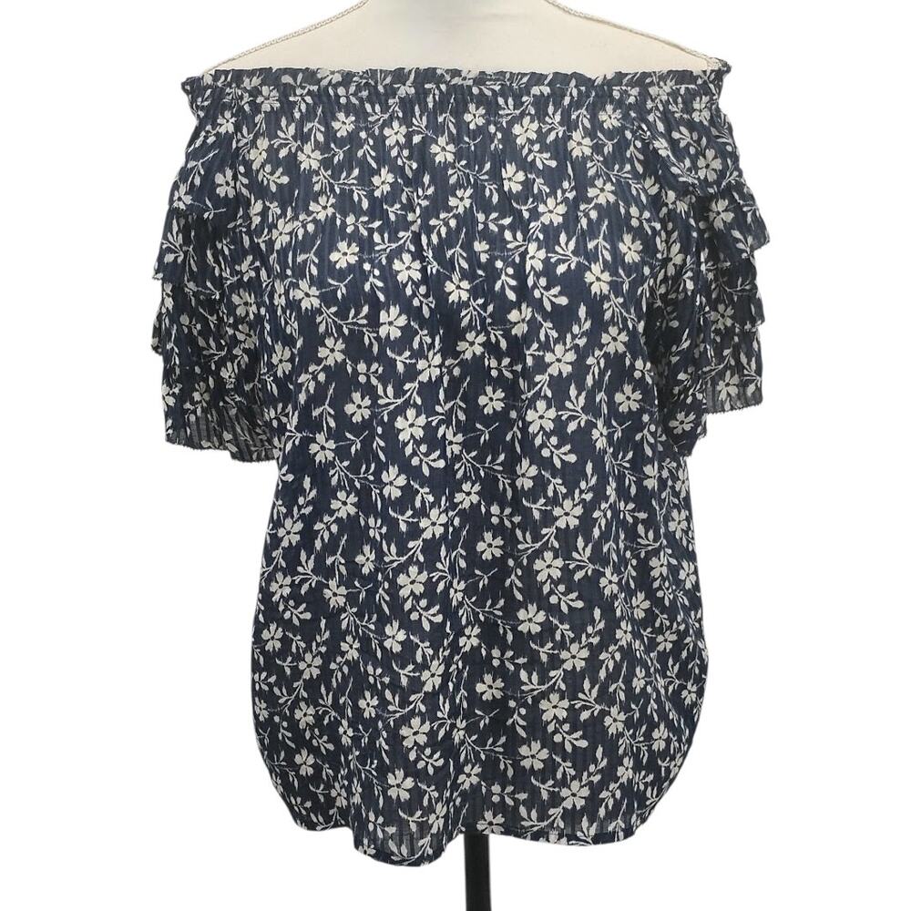 Ulla Johnson Leoda Off Shoulder Top Silk Blend Floral Ruffle Flutter Sleeves 8